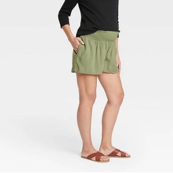 The Nines by HATCH Olive Green Smocked Waistband Women's Shorts - Picture 11 of 11